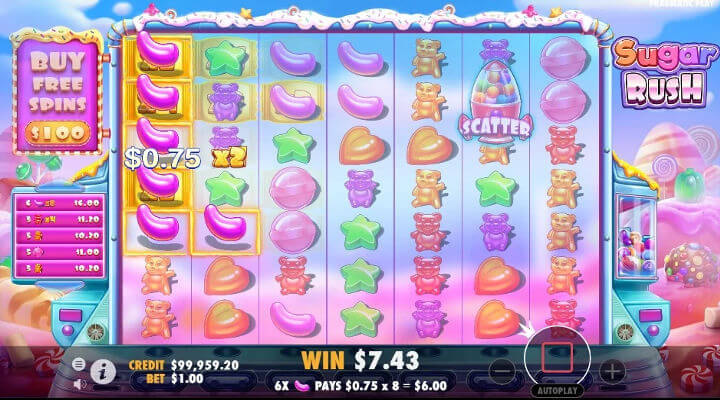 Multiplicador x8 en el juego Sugar Rush de Pragmatic Play
